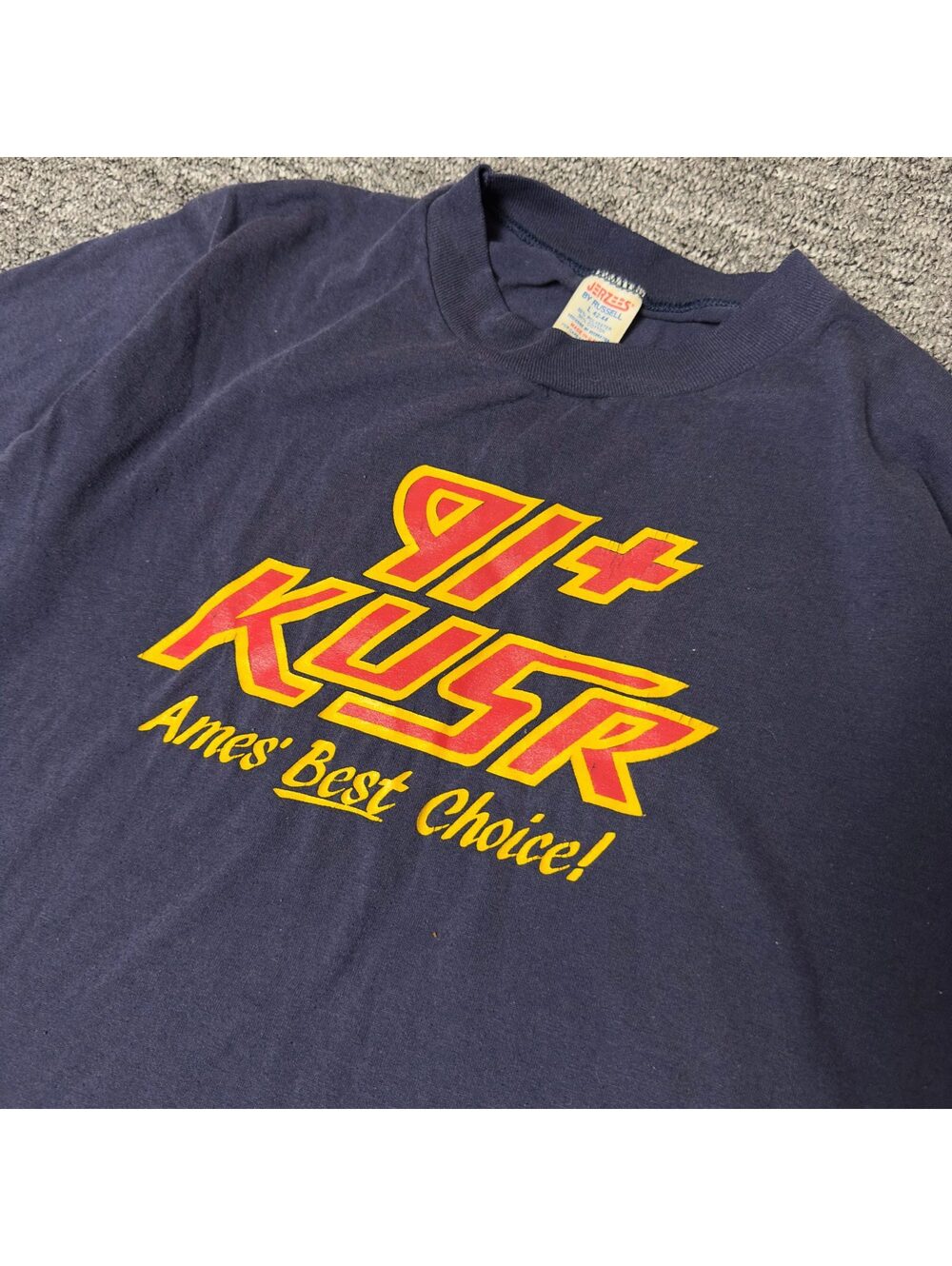 Vintage Jerzees KUSR 91+ Ames Radio Tee Mens L Navy